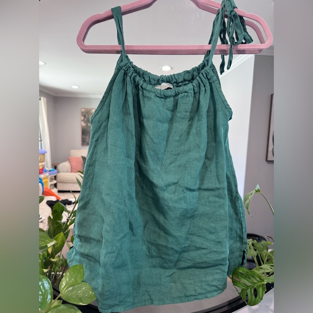 Ballambra Women’s Green Linen Tie-Shoulder Tank Top